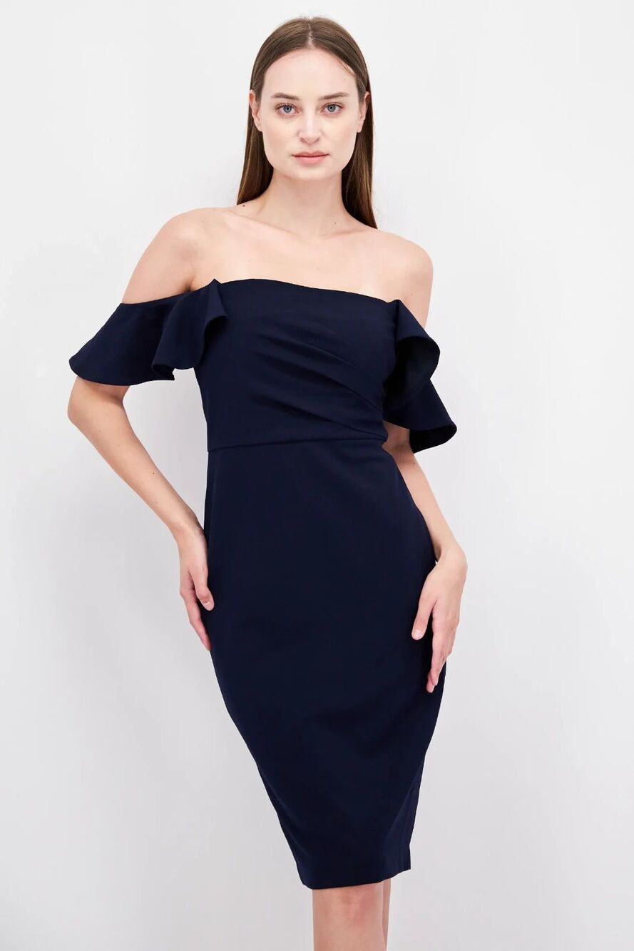 NWT Calvin Klein  Off Shoulder Sheath Mini Dress Knee Length Navy Size 12